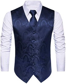 フォーマルベスト メンズ ビジネス スーツ ベスト スリム フィット Vネック 尾錠付き 結婚式ベストブルー 青 紳士 礼服 ブランド XL