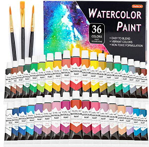水彩絵の具 36色セット 透明水彩 12ml チューブ 大人の塗り絵 水彩画 お絵描き 美術 画材セット 学校用 幼稚園 初心者 専門家 プ ...