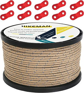 テントロープ パラコード タープロープ ガイロープ 反射 ガイライン 自在金具付き 50m アルミ自在金具 ボビン巻 キャンプ ロープ 4mm 5mm 耐久性(カーキ色(直径3mm))