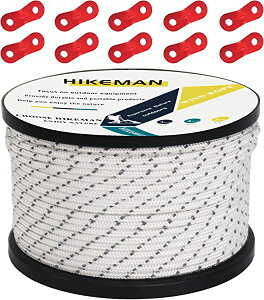 テントロープ パラコード タープロープ ガイロープ 反射 ガイライン 自在金具付き 50m アルミ自在金具 ボビン巻 キャンプ ロープ 4mm 5mm 耐久性(ホワイト(直径3mm))