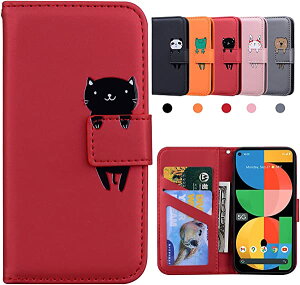 Google Pixel 5a ケース 手帳型 防塵 耐衝撃 TPU かわいい キュート スマホケース カードポケット スタンド機能 傷つけ防止 防水 便利 財布型タイプ:赤