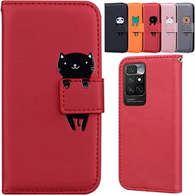 【Xiaomi Redmi Note 11】 ケース 手帳型 軽量 TPU 薄型 レザー スタンド 財布型 全面保護 傷防止 携帯ケース 放熱性 耐衝撃 高級 PUレザー 着脱しやすい マグネット式 カード収納 横置き スマホケース タイプ：赤