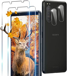 Xperia 5 II ガラスフィルム 2枚 + 2枚 カメラフィルム 4枚セット SO-52A SOG02 フィルム 強化ガラス 液晶 保護フィルム 高透過率 硬度9H 耐水 防指紋 飛散防止 高感度 気泡ゼロ自動吸着 簡単貼り付け
