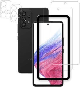 【お得なセット♪】 Galaxy A53 5G SC-53C SCG15 ガラスフィルム カメラフィルム 強化 ガラス 液晶画面 保護フィルム ガイド枠付き 2+2 セット 指紋認証可能 送料無料