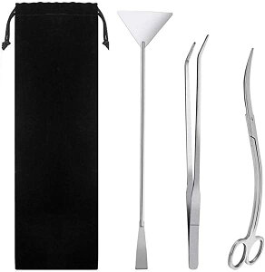水槽 掃除 3本セット 水草 トリミング セット S字ハサミ ピンセット ウェーブ サンドフラッター ステンレス製 水族館 アクアリウム 水槽のお手入れ 水草植栽 便利 収納袋付き