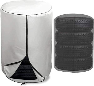 タイヤカバー 屋外 防水 420D 厚手 軽自動車用 保管 4本 タイヤ保管 厚手 収納 汚れ防止 劣化を防ぐ 雨よけカバー 紫外線カット(15/16/17/18インチ) (81X120CM, シルバー)