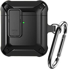 AirPods ケース カバー (第1世代 / 第2世代 対応) 衝撃吸収 ハード TPU 安全なロック機能 LED可視 分離式 エアポッズケース カラビナ 付き ワイヤレス充電 対応 カバー (黒)