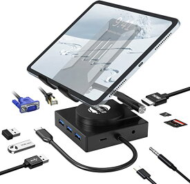 USB C ハブ アダプタ 10-in-1 ドッキングステーション USB ハブ Type-C 変換アダプタ スタンド一体型 放熱性 滑り止め アルミ合金製【 3つのUSB3.0/ 4K HDMI/ 1080P VGA/ PD 100W/ 1Gbpsイーサネット/ TF&SDカード/ 3.5mm】 USB ハブ Type-C MacBook Pro Air ...