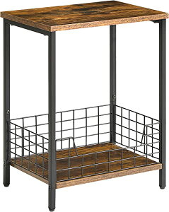 サイドテーブル 2段 多機能 ヴィンテージ風 ナイトテーブル コーヒー テーブルミニテーブル 小物置き 組立簡単 幅40×奥行29×高さ52cm 茶色