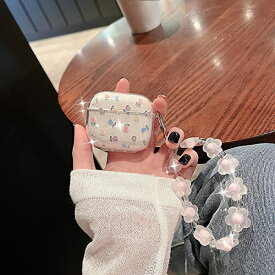 Airpods Pro ケース クリア おしゃれ かわいい ピンク パープル 小花 花柄 ブレスレット 付き 女性 人気 デザイン 薄い シリコーン 透明 エアーポッズ プロ ケース 【for Airpods Pro Case Clear Cute Flowers】