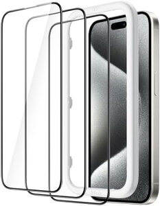 iPhone 15 Pro یtB SʕیtB KXtB  KChgt P[XɊȂ HDNA (6.1C`p)[3Zbg] 