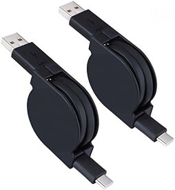 USB Type-Cケーブル 巻取り式 USB-C充電ケーブル[2本セット 1M]タイプ cケーブル スマホusbケーブル 充電コード 巻き取り充電ケーブル USB 2.0 ケーブル Sony Xperia LG Galaxy iPad iQOS Nexus 5X 6P アンドロイド多機種対応 ブラック 送料無料