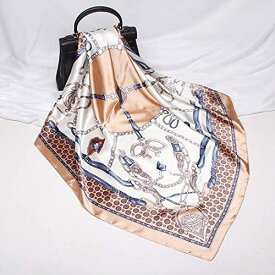 スカーフ シルク レディース 90×90cm 正方形 多機能 髪飾り バッグ飾り 小物 アクセサリー 旅行 通勤 パーティー用 (カーキ) 送料無料