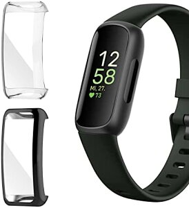 Fitbit Inspire 3 �J�o�[ TPU �S�� �ی�P�[�X �����ߗ� �Ռ��z�� �w��h�~ ���y�� �C�菝�h�~ Fitbit Inspire 3 �p 2������ �u���b�N+�N���A