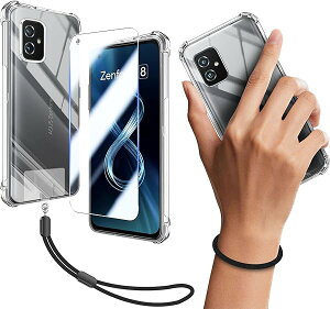 ASUS Zenfone 8 ZS590KS �P�[�X �N���A �J�o�[ TPU �ی�P�[�X �J�o�[�w�� + ZS590KS �K���X�t�B���� �t�B���� �����K���X �d�x9H �����ߗ� ��U�h + �V���[�g �X�g���b�v �g�уX�g���b�v ����