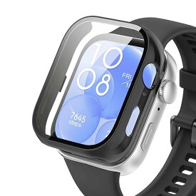 Huawei Watch Fit 3 ケース 強化ガラスフィルム 保護 カバー 硬質ポリPC素材 一体化 耐衝撃 傷防止 変色防止 全面保護 全面カバー スマートウォッチ Huawei Watch Fit 3 (ブラック) 送料無料