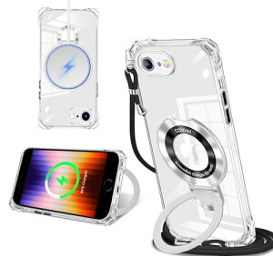 iPhone 16E / iPhone SE4 �P�[�X �N���A MagSafe�����O�t�� �l�b�N �V�����_�[ �A�C�t�H�� 16E/se4 ��|���P�[�X ���� ���|�� �΂߂��� �؍� ���� ��|�� �J�o�[ �ی^�X�^���h�t�� �}�O�l�b�g���� �c��