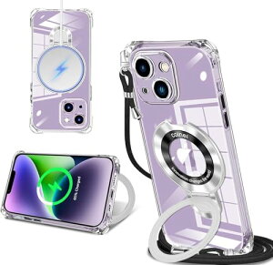 iPhone 14 Plus �P�[�X �N���A MagSafe�����O�t�� �l�b�N �V�����_�[ �A�C�t�H��14plus ��|���P�[�X ���� ���|�� �΂߂��� �؍� ���� ��|�� �J�o�[ �ی^�X�^���h�t�� �}�O�l�b�g���� �c�����Ϗ�