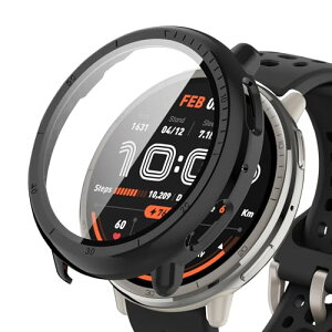 Amazfit Active 2 �P�[�X �y�� PC+�����K���X �ی�J�o�[ 9H�d�x ���t���ȒP ��̌^ �S�ʕی� �L�Y�h�~ �ϏՌ� HD�����ߗ� �w��h�~ ���˒ጸ �P�[�X Amazfit Active 2 �ɑΉ� (�u���b�N)