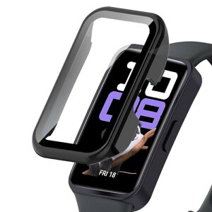 Huawei Band 10 / 9 / 8 �P�[�X �y�� PC+�����K���X �ی�J�o�[ 9H�d�x ���t���ȒP ��̌^ �S�ʕی� �L�Y�h�~ �ϏՌ� HD�����ߗ� �w��h�~ ���˒ጸ �P�[�X Huawei Band 8 / 9 / 10 �ɑΉ� (�u���b�N)