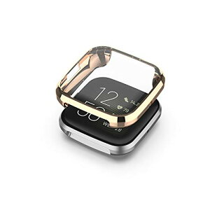Fitbit versa 2 �J�o�[ �P�[�X �t���J�o�[�\�t�gTPU�f�� ���b�L���H ��̌^�S�ʕی�J�o�[ �ϏՌ��� �w��h�~ �戵�ȒP �����^ (���[�Y�S�[���h)