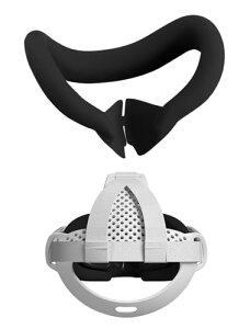 Meta Quest 3 �A�C�}�X�N + �w�b�h�o���h �t�F�C�X�}�X�N �X�g���b�v �V���R�� ���R����y�� TPU�S�� ��������z�[���h ���ւ̕��S��a�炰 ��� �݊��i �A�N�Z�T���[ (�u���b�N+���C�g�O���[)