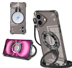 iPhone 16 Plus �P�[�X �N���A MagSafe�����O�t�� �l�b�N �V�����_�[ �A�C�t�H��16 plus ��|���P�[�X ���� ���|�� �΂߂��� �؍� ���� ��|�� �J�o�[ �ی^�X�^���h�t�� �}�O�l�b�g���� �c�����Ϗ�