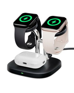 �A�b�v���E�H�b�` �[�d�� �X�^���h 2�䓯�� Apple Watch�}���[�d�� Apple Watch Ultra 2 / Ultra / SE2 / SE / 10 / 9 / 8 / 7 / 6�����AirPods 4 / Pro 2 / Pro / 3�ɑΉ� (�u���b�N)