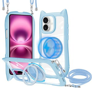iPhone 16 Plus �P�[�X �N���A MagSafe360�x��]�X�^���h �����O�t�� PC�w�� + TPU�o���p�[ ���C�����X�[�d �l�b�N �V�����_�[ iPhone16 Plus �J�o�[ ���|�� ��|�� �΂߂��� �R�t�� �؍� ���킢���t�@�b�V