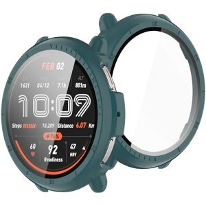 Amazfit Active 2 �J�o�[ Amazfit Active 2 �P�[�X 44mm �����^ PC+�K���X�f�� ��̌^ �S�ʕی� �����^ �����ȒP �ϏՌ� �����ߗ� �w��h�~ ���h�~ (�O���[��)