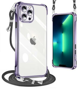 iPhone 13 Pro Max �P�[�X �N���A �l�b�N �V�����_�[ �ϏՌ� �X�g���b�v�t�� iPhone13ProMax �X�}�z�P�[�X iPhone13 Pro Max �J�o�[ ���� TPU ���^ �y�� �X�}�z �V���R�� �J�o�[ �R�t�� �΂߂��� �D��X�g���b
