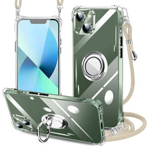 iPhone 13 mini �P�[�X �N���A �l�b�N �����O�t�� �V�����_�[ �ϏՌ� �A�C�t�H��13 mini �X�}�z�P�[�X ���|�� �΂߂��� ���� TPU �X�g���b�v�t�� ���^ �y�� �R�t�� �΂߂��� �D��X�g���b�v�t�� �l�b