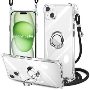 iPhone15 Plus �P�[�X �N���A �l�b�N �����O�t�� �V�����_�[ �ϏՌ� �A�C�t�H��15 pro Plus�X�}�z�P�[�X ���|�� �΂߂��� ���� TPU �X�g���b�v�t�� ���^ �y�� �R�t�� �l�b�N�X�g���b�v �V�����_�[ ��