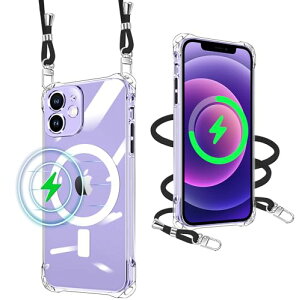 iPhone 12 Mini �P�[�X �N���A Magsafe�}�O�l�b�g���� �V�����_�[ �X�g���b�v�t �g�уJ�o�[ �ϏՌ� �S�ʕی� �A�C�t�H��12 mini �X�}�z�P�[�X �R�t�� ������ ��|�� TPU ���^ �y�� �����߉\ ���O��