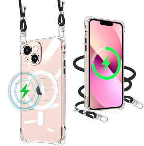 iPhone 13 Mini �P�[�X �N���A Magsafe�}�O�l�b�g���� �V�����_�[ �X�g���b�v�t �g�уJ�o�[ �ϏՌ� �S�ʕی� �A�C�t�H��13 mini �X�}�z�P�[�X �R�t�� ������ ��|�� TPU ���^ �y�� �����߉\ ���O��
