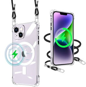iPhone 14 Plus �P�[�X �N���A Magsafe�}�O�l�b�g���� �V�����_�[ �X�g���b�v�t �g�уJ�o�[ �ϏՌ� �S�ʕی� �A�C�t�H��14 Plus �X�}�z�P�[�X �R�t�� ������ ��|�� TPU ���^ �y�� �����߉\ ���O��