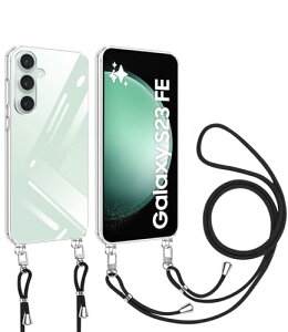 Galaxy S23 FE �P�[�X �N���A �V�����_�[ Galaxy s23 fe �X�}�z�P�[�X �M�����N�V�[S23 FE SCG24 �J�o�[ ���|�� �΂߂��� ���� PC+TPU �X�g���b�v�t�� ���^ �y�� �ϏՌ� ���������\ ���O���\ �l�b�N