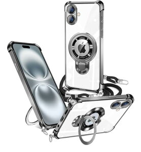 iPhone 16 plus �P�[�X �N���A �l�b�N �����O�t�� �V�����_�[ MagSafe�A�C�t�H��16 plus �ϏՌ� iPhone16 plus �g�уJ�o�[�o���p�[ tpu �y���^ 120�x��] �}�O�l�b�g���� ���@�\ �X�g���b�v�z�[���t�� �Ռ�