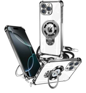 iPhone 16 pro�P�[�X �N���A �l�b�N �����O�t�� �V�����_�[ MagSafe�A�C�t�H��16 pro�P�[�X �ϏՌ� iPhone16 pro�g�уJ�o�[�o���p�[ tpu �y���^ 120�x��] �}�O�l�b�g���� ���@�\ �X�g���b�v�z�[���t�� ��