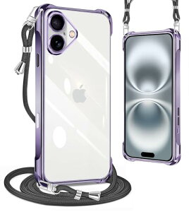 iPhone16 plus�P�[�X �N���A �l�b�N �V�����_�[ �ϏՌ� �X�g���b�v�t�� iphone16 plus�X�}�z�P�[�X �A�C�t�H��16 plus �J�o�[ ���� TPU ���^ �y�� �X�}�z �V���R�� �J�o�[ �R�t�� �΂߂��� �D��X�g���b