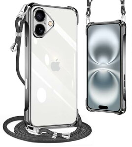 iPhone16 plus�P�[�X �N���A �l�b�N �V�����_�[ �ϏՌ� �X�g���b�v�t�� iphone16 plus�X�}�z�P�[�X �A�C�t�H��16 plus �J�o�[ ���� TPU ���^ �y�� �X�}�z �V���R�� �J�o�[ �R�t�� �΂߂��� �D��X�g���b