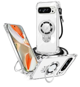 Google Pixel 9 Pro XL �P�[�X �N���A �����O�t�� MagSafe�V�����_�[ pixel 9pro xl �ϏՌ� �s�N�Z��9pro xl�Ή��J�o�[ ���C�����X�[�d �}�O�l�b�g���� ���߉\ �ی�\�t�g �X�}�z�P�[�X ���O�� ���^ TPU 