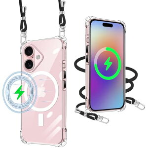 iPhone 16 PLUS �P�[�X �N���A Magsafe�}�O�l�b�g���� �V�����_�[ �X�g���b�v�t �g�уJ�o�[ �ϏՌ� �S�ʕی� �A�C�t�H��16 PLUS �X�}�z�P�[�X �R�t�� ������ ��|�� TPU ���^ �y�� �����߉\ ���O��