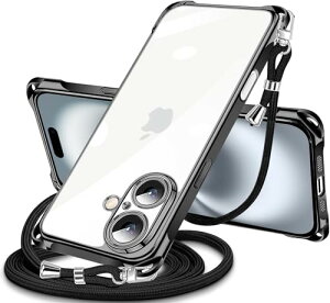 iPhone 16 Plus �P�[�X �N���A �V�����_�[ iPhone16plus �X�}�z�P�[�X �A�C�t�H��16Plus �J�o�[ ���|�� �΂߂��� ���� TPU ���^ �y�� �ϏՌ� �R�t�� �΂߂��� �D��X�g���b�v�t�� �l�b�N�X�g���b�v �V��