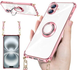 iPhone 16 plus �P�[�X �N���A �l�b�N �����O�t�� �V�����_�[ �A�C�t�H��16 plus �ϏՌ� iPhone16 plus �g�уJ�o�[�o���p�[ tpu ���^ �y���^ 360�x��] �X�}�z�P�[�X �X�g���b�v�z�[���t�� �Ռ��z�� �^��