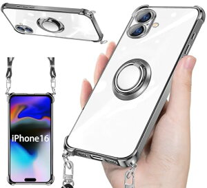 iPhone 16 plus �P�[�X �N���A �l�b�N �����O�t�� �V�����_�[ �A�C�t�H��16 plus �ϏՌ� iPhone16 plus �g�уJ�o�[�o���p�[ tpu ���^ �y���^ 360�x��] �X�}�z�P�[�X �X�g���b�v�z�[���t�� �Ռ��z�� �^��