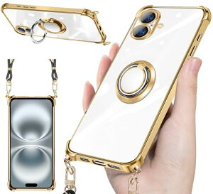 iPhone 16 plus �P�[�X �N���A �l�b�N �����O�t�� �V�����_�[ �A�C�t�H��16 plus �ϏՌ� iPhone16 plus �g�уJ�o�[�o���p�[ tpu ���^ �y���^ 360�x��] �X�}�z�P�[�X �X�g���b�v�z�[���t�� �Ռ��z�� �^��
