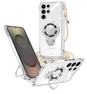 Galaxy S25 Ultra�P�[�X �N���A galaxy s25 Ultra �P�[�X �����O�t�� MagSafe�V�����_�[ �ϏՌ� �T���X�� �M�����N�V�[S25 Ultra �Ή��J�o�[ ���C�����X�[�d �}�O�l�b�g���� ���߉\ �ی�\�t�g ���O�� 