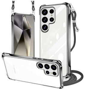 Galaxy s24 Ultra/s25 Ultra �P�[�X �N���A �l�b�N �V�����_�[ SC-52E / SCG26 �ϏՌ� �T���X�� �M�����N�V�[ S24 Ultra/s25 Ultra �X�}�z�P�[�X ���|�� �΂߂��� ��|�� ���b�L���H ���� TPU ���y�^ �X�g���b�v