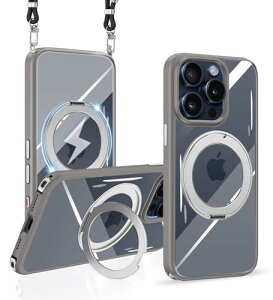 iPhone 15 Pro Max �P�[�X �V�����_�[ �N���A �����O�t�� ���� MagSafe�}�O�Z�[�t ���C�����X�[�d �X�^���h�@�\ �}�O�l�b�g���� �X�}�z�P�[�X �A�C�t�H�� 15 �v���}�b�N�X �P�[�X �V���R�� TPU ���߉�